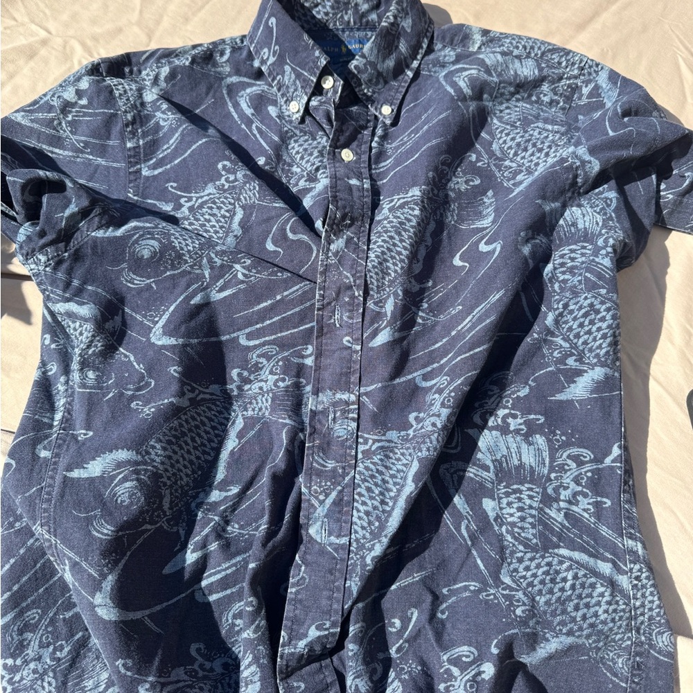Ralph Lauren Blue Casual Button Down Shirt with Nautical Print
